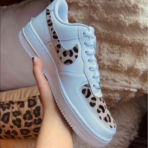 CUSTOM Nike Air Force Ones Cheetah Print Detailing
